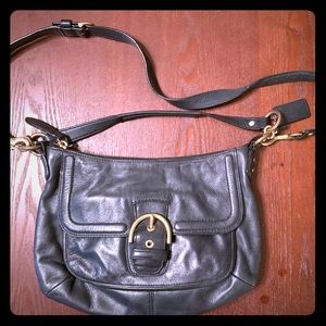 Black Leather Cross Body Purse with Gold Accent